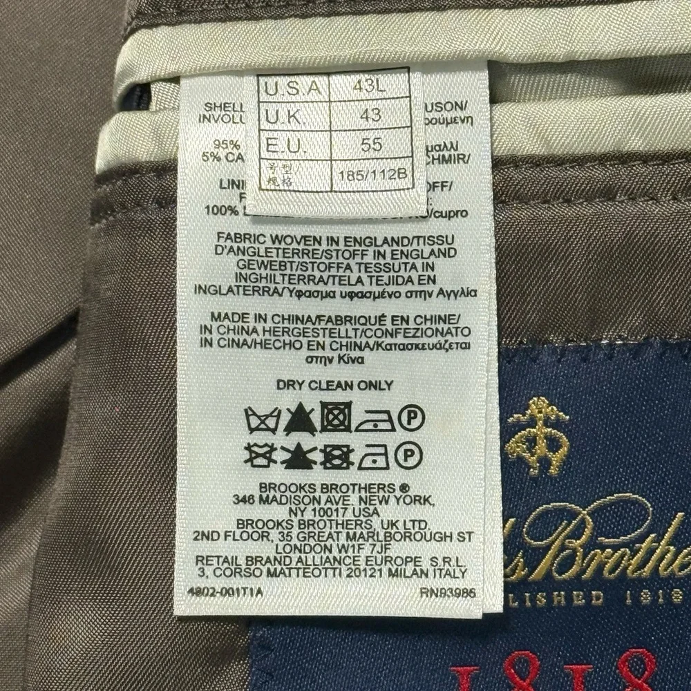Brooks Brothers 1818 Madison Yorkshire Tweed Grey Cashmere Wool Sports Coat 43L